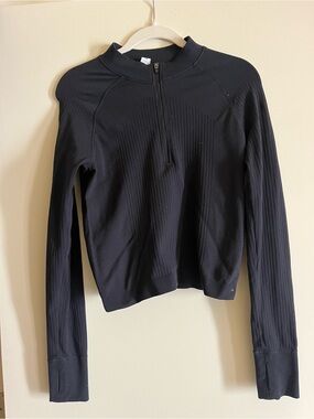 DSG Black Ribbed Half-Zip Long Sleeve Top